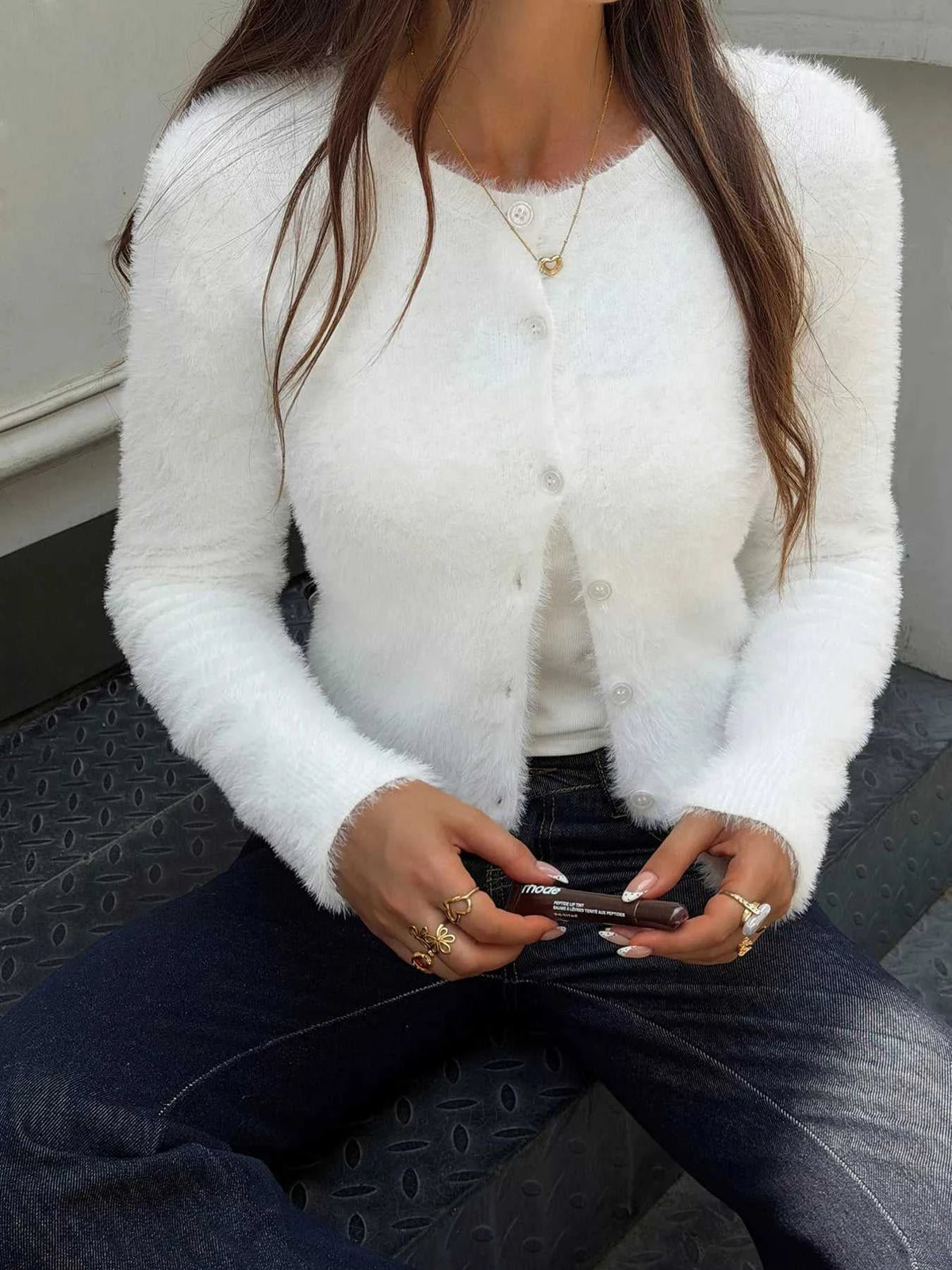 Fuzzy Knit Button-Down Cardigan 101002887075273 53 Affordable Fashion Under $100 Jerry's Apparel 