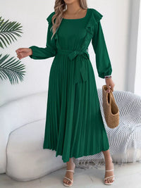 Ruffled Pleated Midi Dress with Waist Tie 101001197851740 44 Affordable Fashion Under $100 Jerry's Apparel 