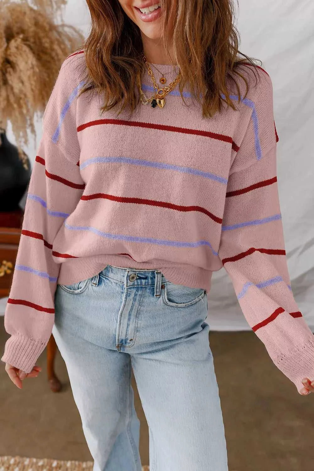 Striped Drop Shoulder Long Sleeve Sweater 100100465681268 45 Affordable Fashion Under $100 Jerry's Apparel 
