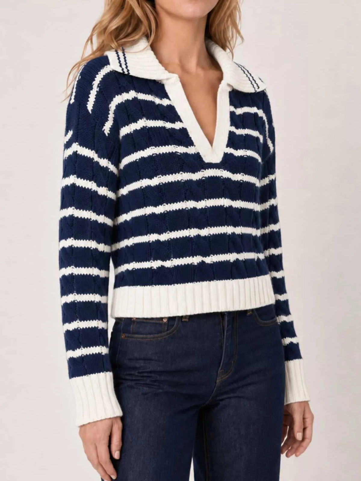 Striped Johnny Collar Dropped Shoulder Sweater 101002653501272 43 Affordable Fashion Under $100 Jerry's Apparel 