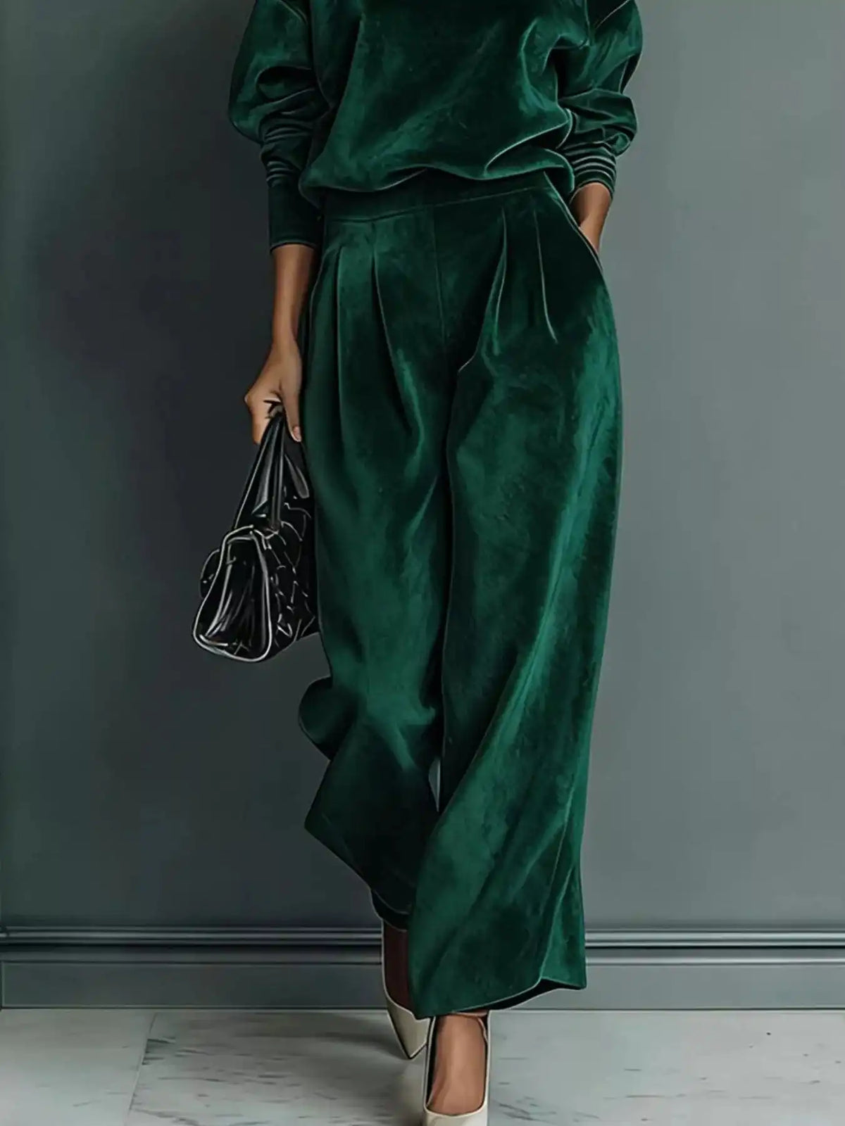 Full Size Elegant Velvet Mock Neck Long Sleeve Top and Wide-Leg Pants Set Plus Size 101001603377263 63 Women's Pants Set Gifts for Her Jerry's Apparel 