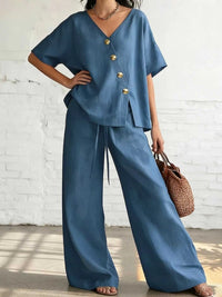 Full Size Surplice Half Sleeve Top and Wide-Leg Pants Set Plus Size 100100693330710 43 Affordable Fashion Under $100 Jerry's Apparel 