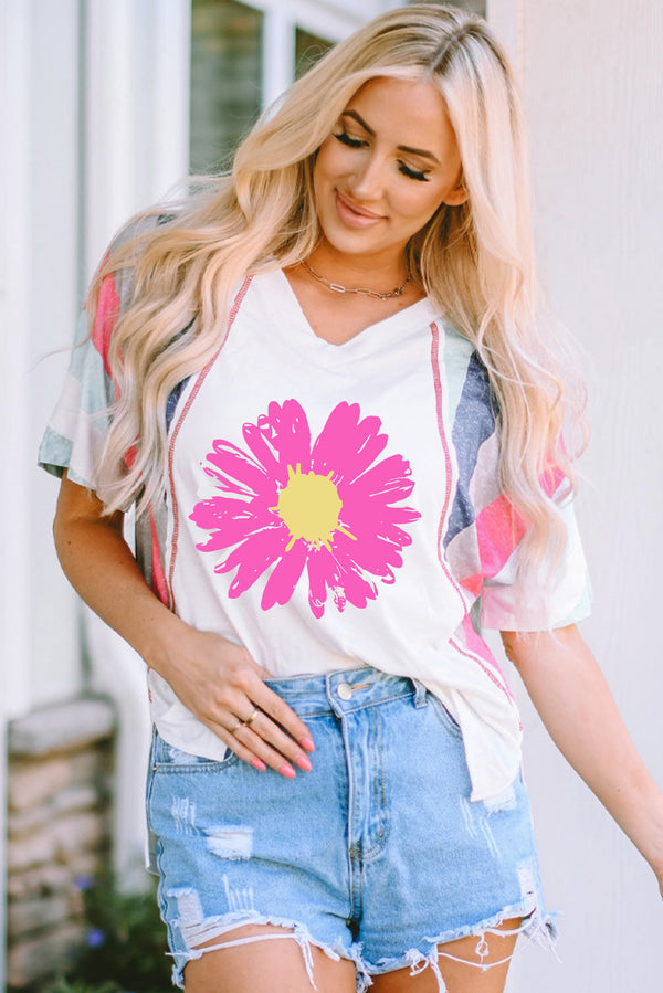 Daisy Graphic V-Neck Half Sleeve T-Shirt