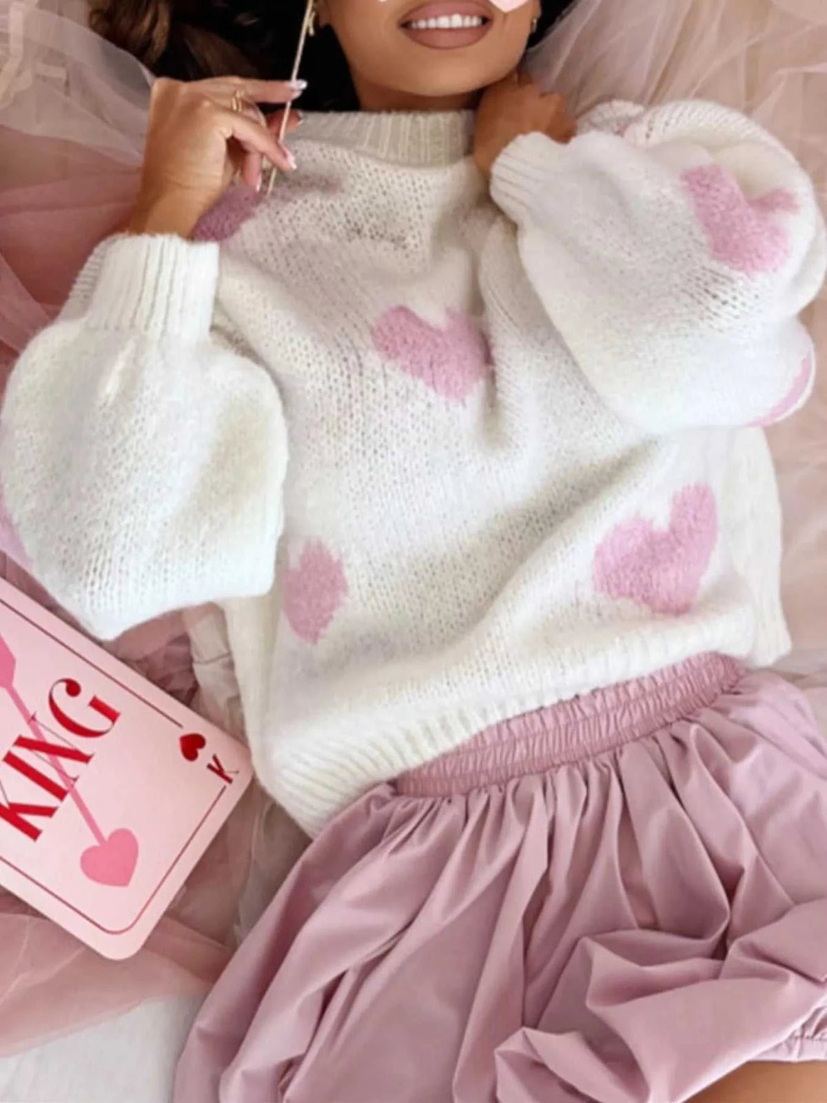 Heart Round Neck Knitted Sweater 100100221049836 50 Affordable Fashion Under $100 Jerry's Apparel 