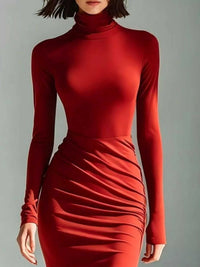 Full Size Slit Turtleneck Ruched Bodycon Mermaid Dress Plus Size 101001810997741 41 Affordable Fashion Under $100 Jerry's Apparel 