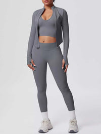 Tank & Zip-Up Jacket and Leggings Three-Piece Active Set 101006896695096 129 Comfortable Weekend Sets Jerry's Apparel 