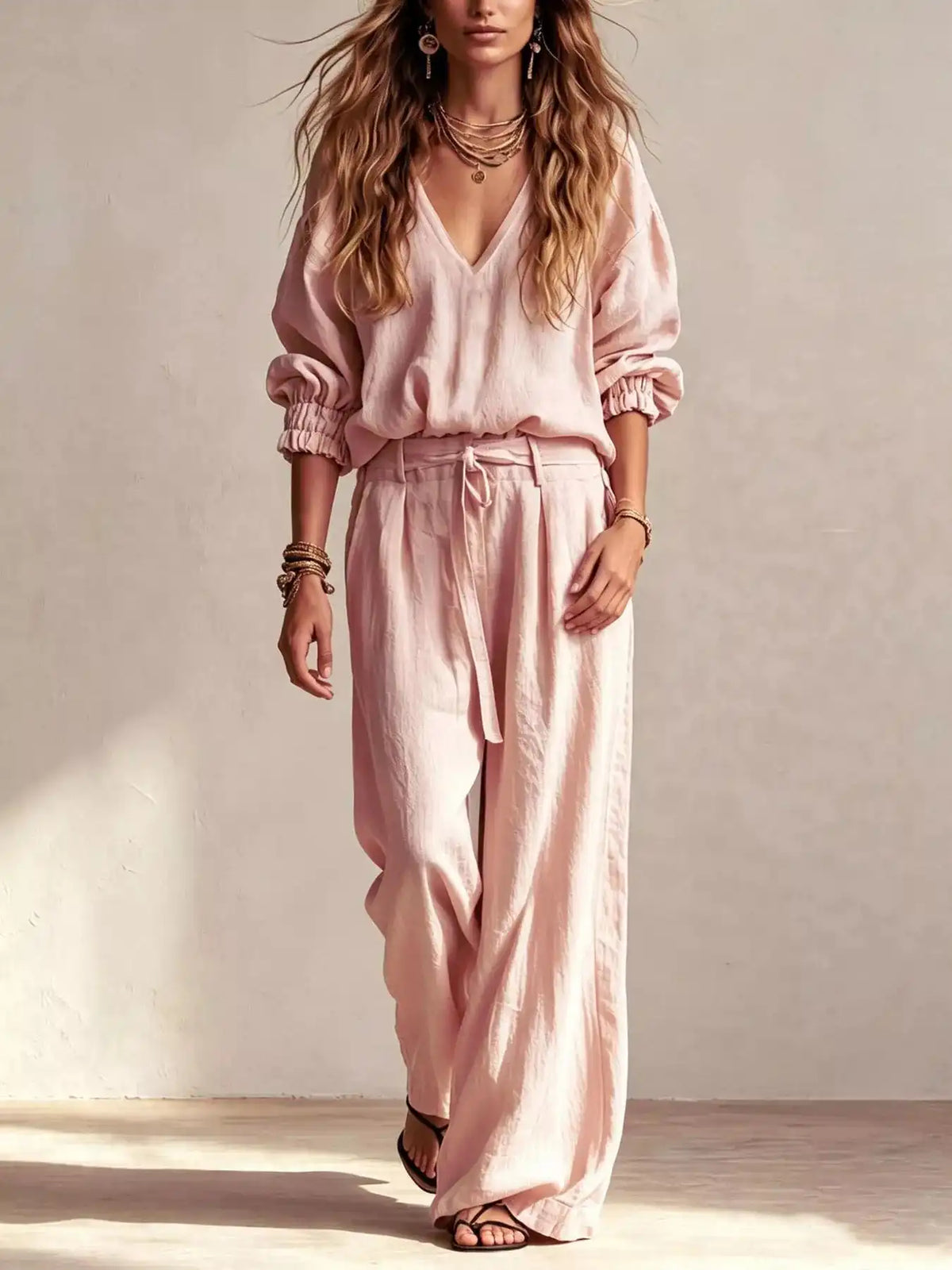 V-Neck Top and Wide-Leg Pants Set 101001694673495 81 Affordable Fashion Under $100 Jerry's Apparel 
