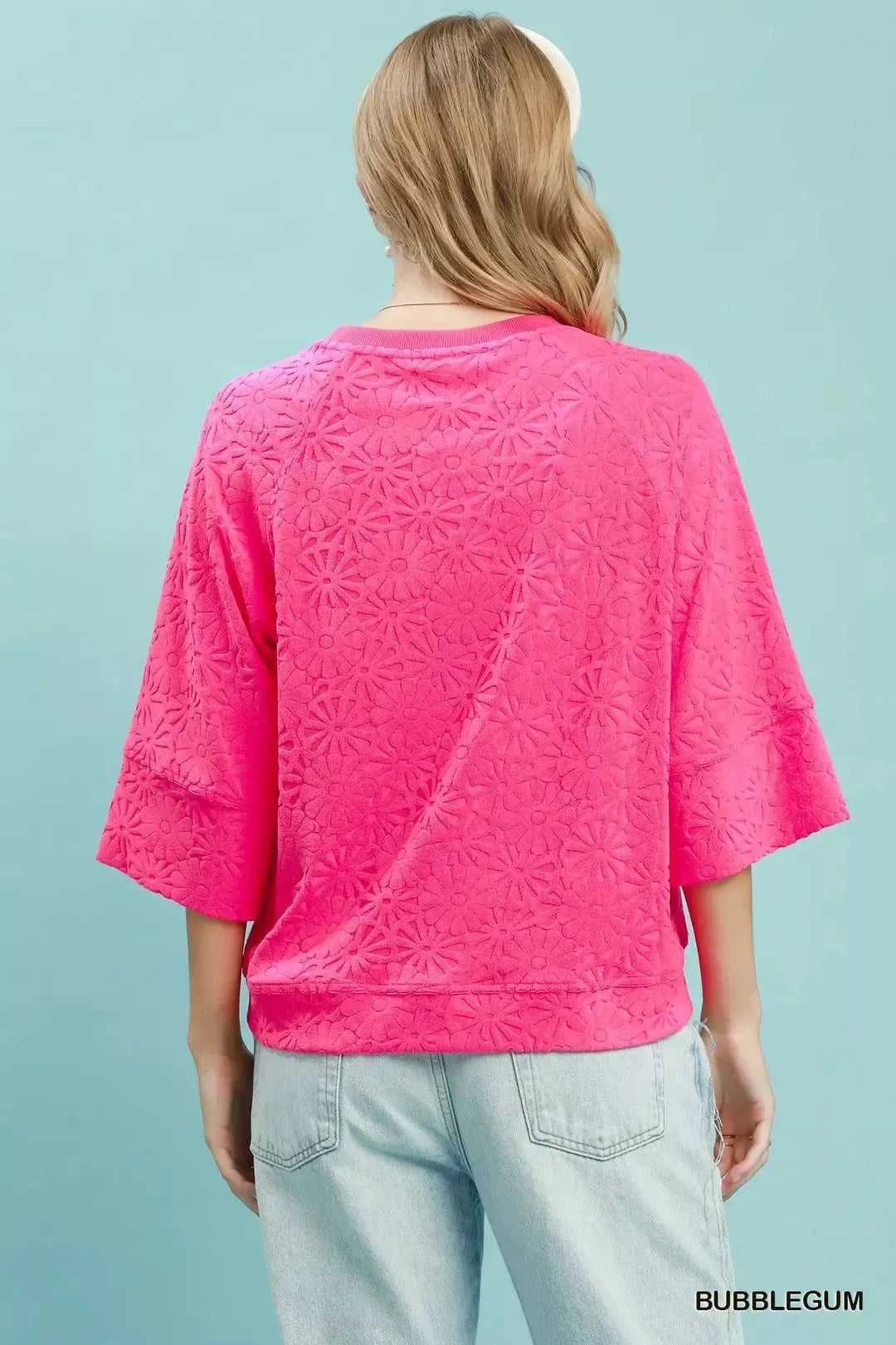 Round Neck Textured Floral Terry Blouse 100100786341546 47 Affordable Fashion Under $100 Jerry's Apparel 