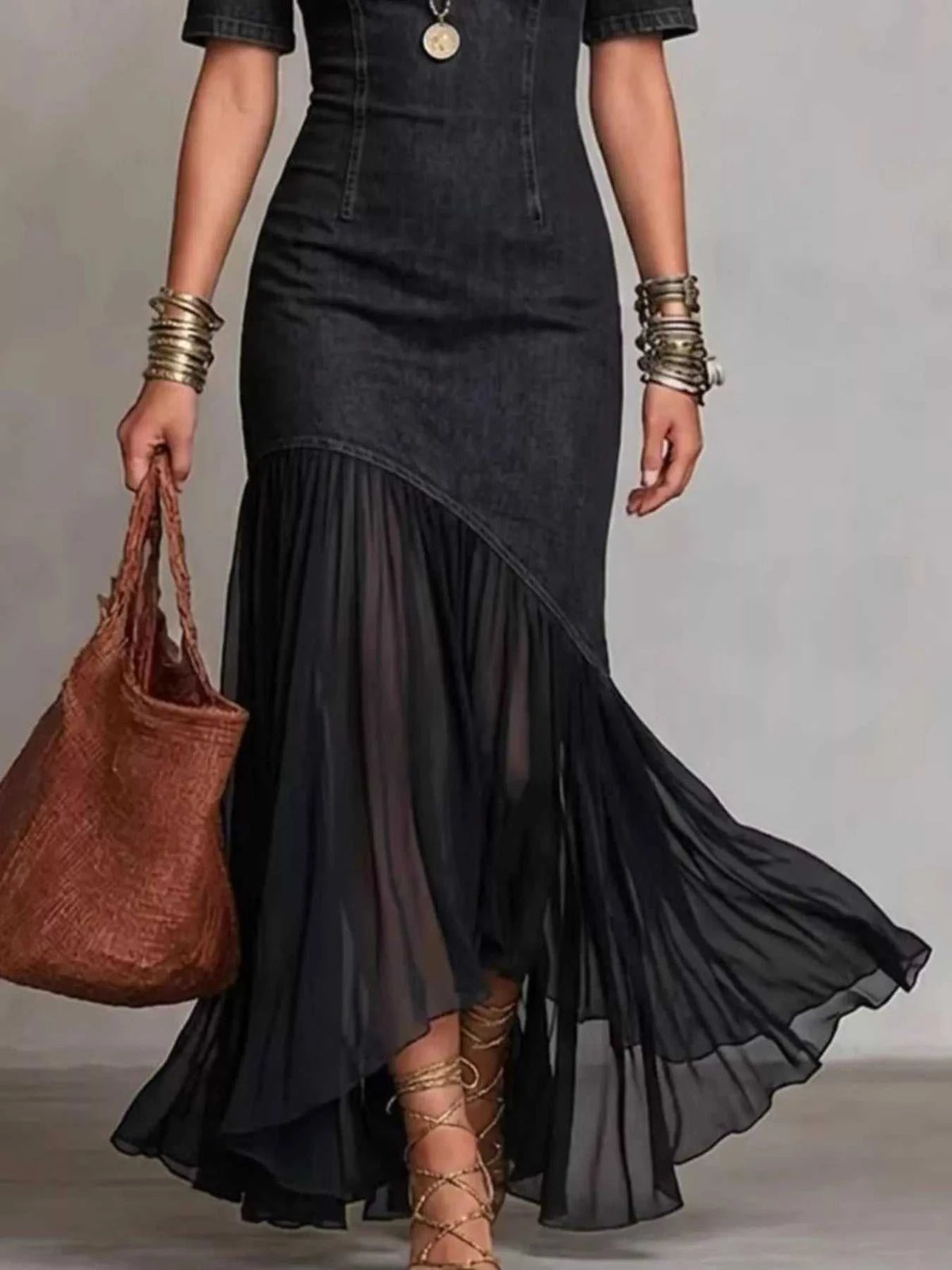 Mock Neck Cold Shoulder Ruffle Hem Maxi Dress 100100582531740 50 Affordable Fashion Under $100 Jerry's Apparel 