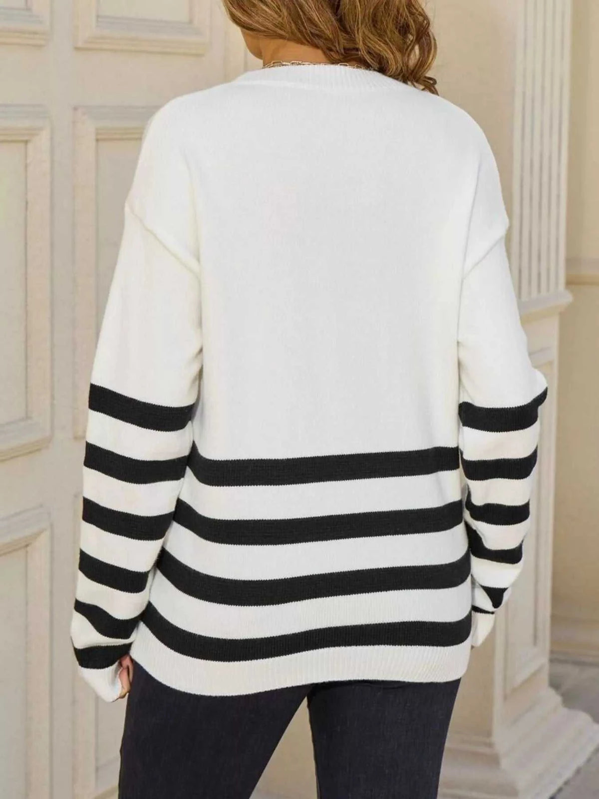 Striped Trim Crew Neck Sweater 100100716857023 49 Affordable Fashion Under $100 Jerry's Apparel 