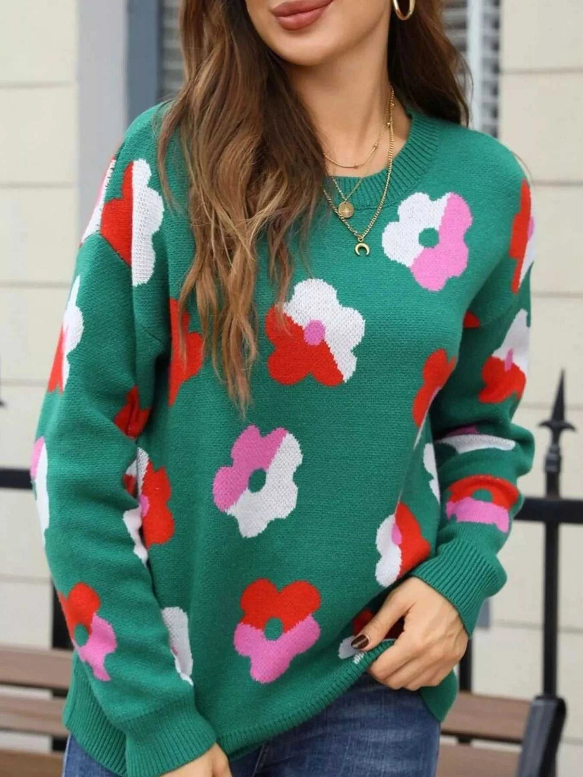 Floral Crew Neck Long Sleeve Sweater 100100152678985 50 Affordable Fashion Under $100 Jerry's Apparel 
