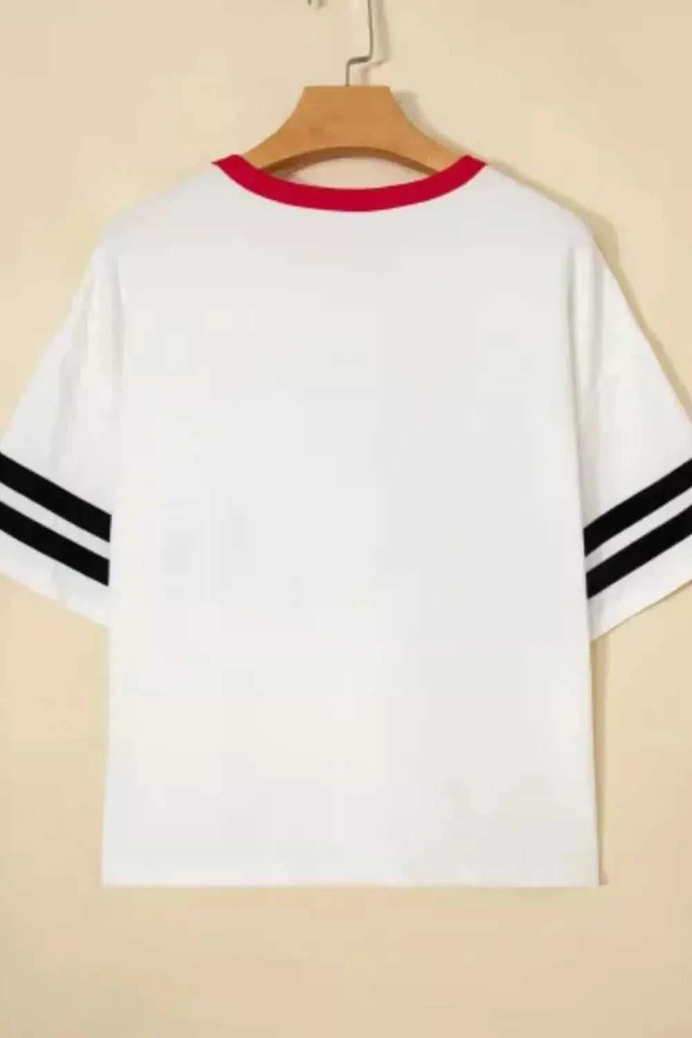 USA Letter Printed Varsity Striped Sleeve Round Neck Tee 100100104949167 30 Affordable Fashion Under $100 Jerry's Apparel 