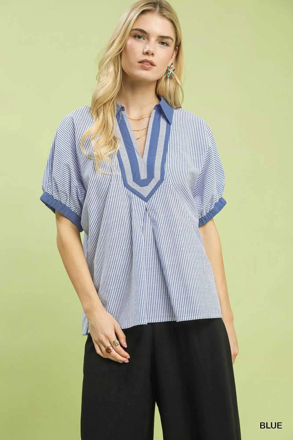 Umgee Contrast Trim Popover Stripe Top 100100248861142 47 Affordable Fashion Under $100 Jerry's Apparel 