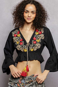 POL Floral Embroidered Cropped Blouse 100100151641347 43 Affordable Fashion Under $100 Jerry's Apparel 