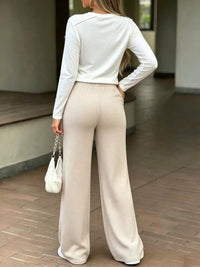Long Sleeve Pocket Top and Wide-Leg Drawstring Pants Set 101001460183522 63 Affordable Fashion Under $100 Jerry's Apparel 