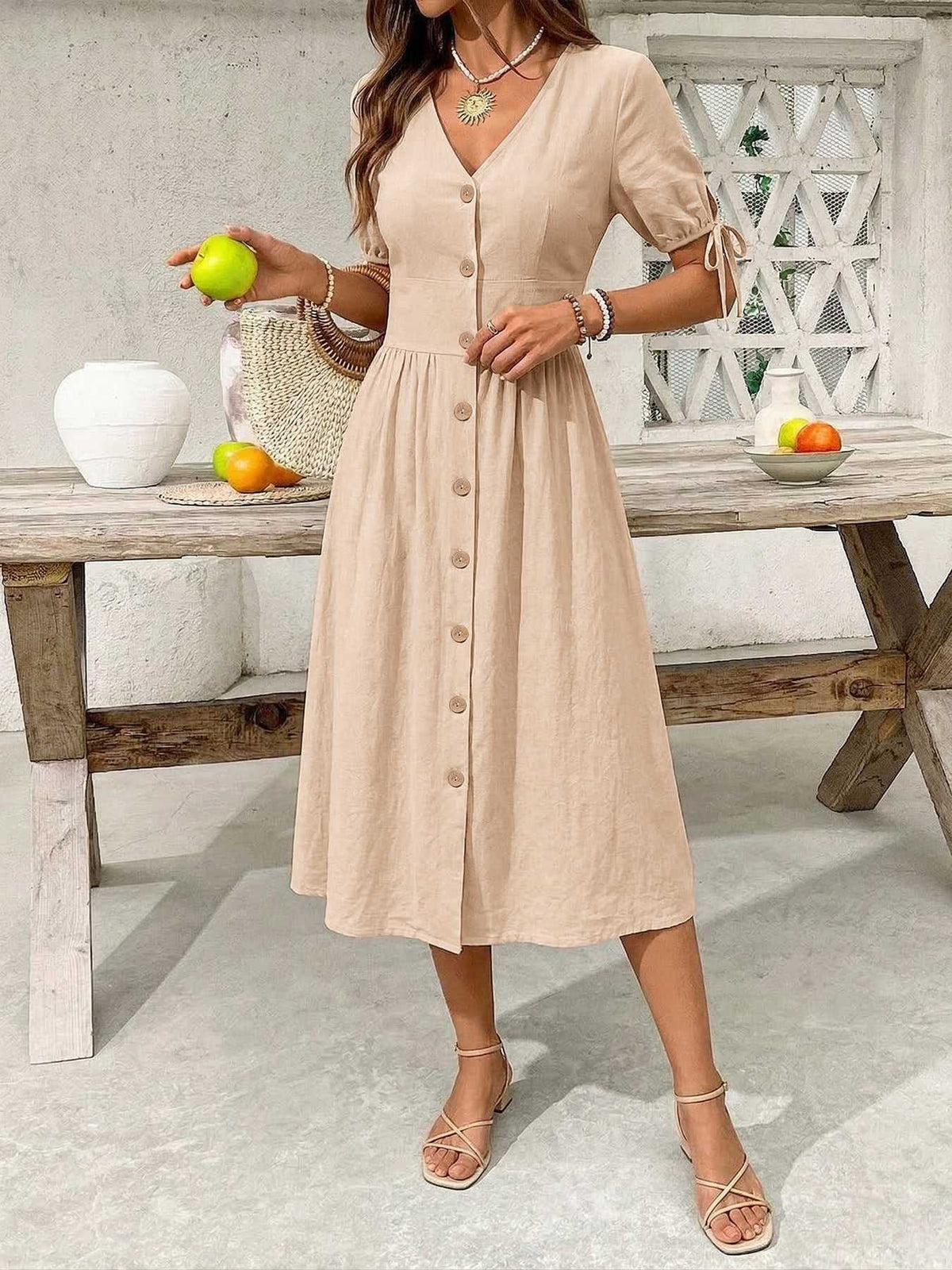 Button-Down Short Sleeve Midi Dress 100100773551026 41 Women's Midi Dress Affordable Boutique Dresses Under $50 Jerry's Apparel 
