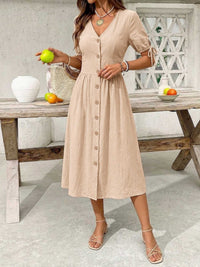 Button-Down Short Sleeve Midi Dress 100100773551026 41 Women's Midi Dress Affordable Boutique Dresses Under $50 Jerry's Apparel 