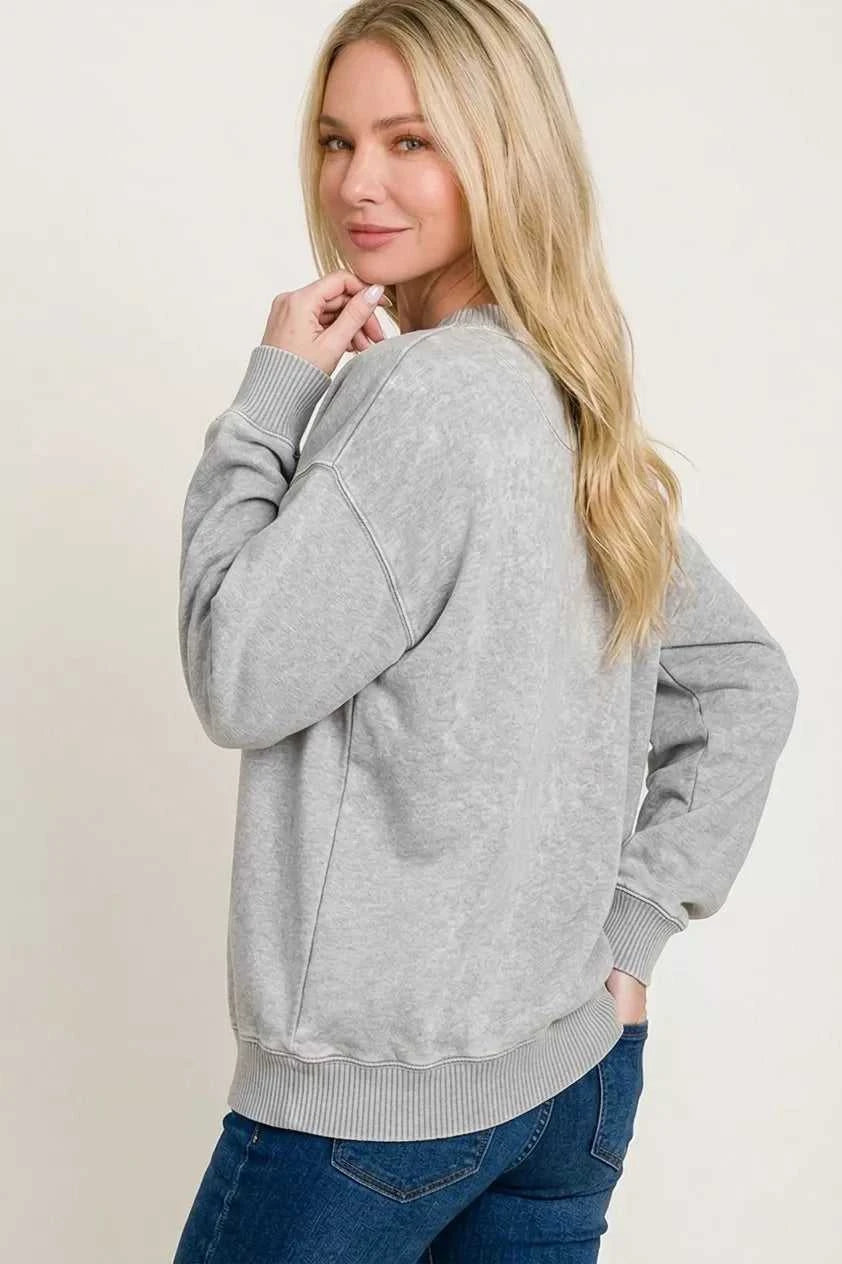 Zenana Fleece Acid Enzyme Washed Round Neck Sweatshirts 100100451251182 35 Affordable Fashion Under $100 Jerry's Apparel 