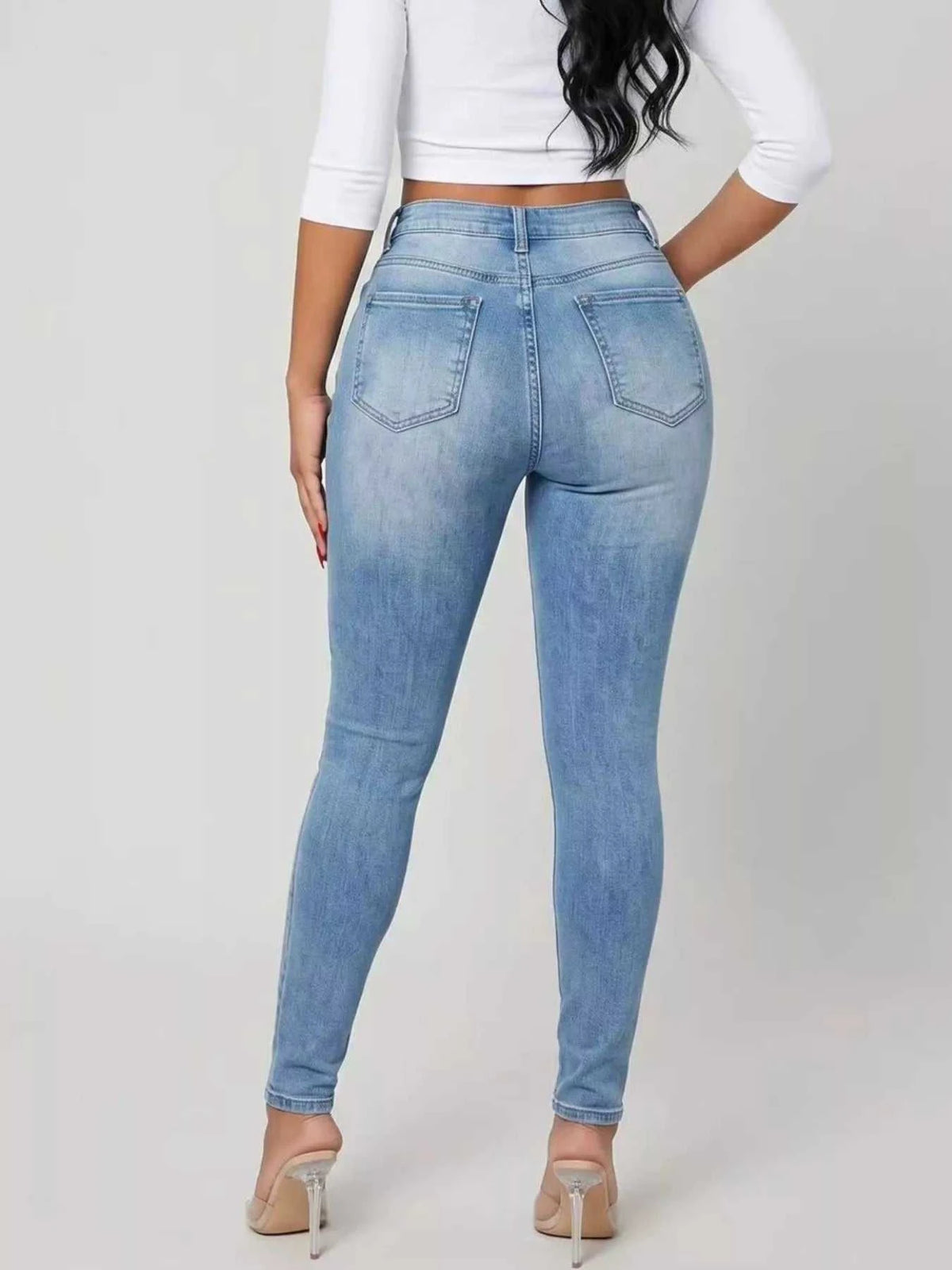 High-Waisted Distressed Skinny Jeans 101003709636482 44 Affordable Fashion Under $100 Jerry's Apparel 