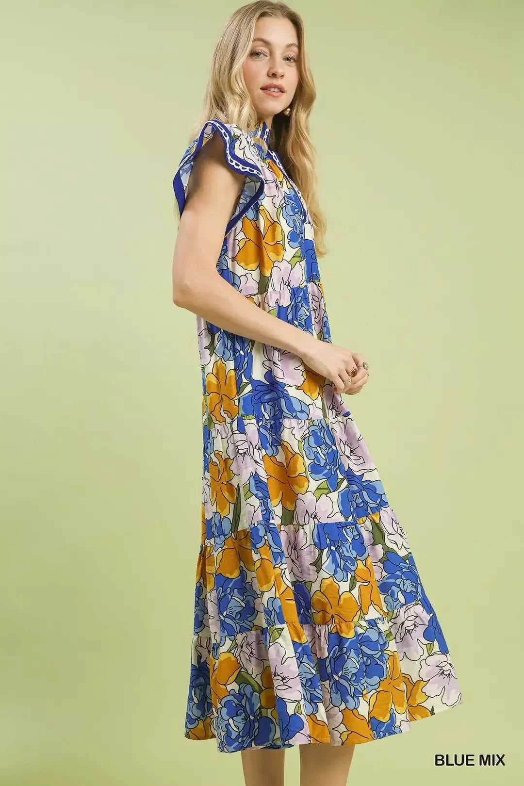 Umgee Mix Bold Floral Tiered Midi Dress 100100593221588 62 Affordable Fashion Under $100 Jerry's Apparel 