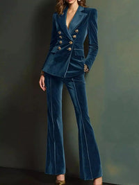 Velvet Double-Breasted Blazer and Flare Pant Set 101001325286323 92 Affordable Fashion Under $100 Jerry's Apparel 