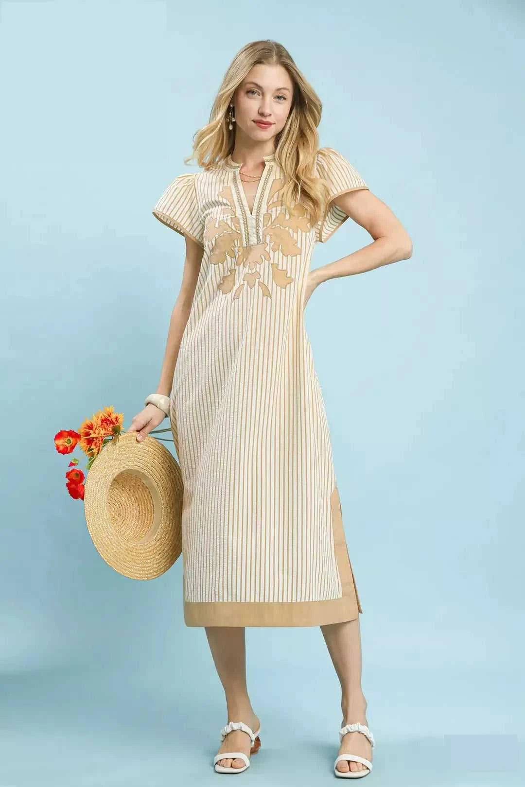 Umgee Stripe Midi Dress with Lace Trim 100100182651560 62 Affordable Fashion Under $100 Jerry's Apparel 