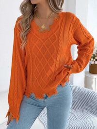 V-Neck Distressed Hem Cable Knit Sweater 101002745879602 36 Affordable Fashion Under $100 Jerry's Apparel 