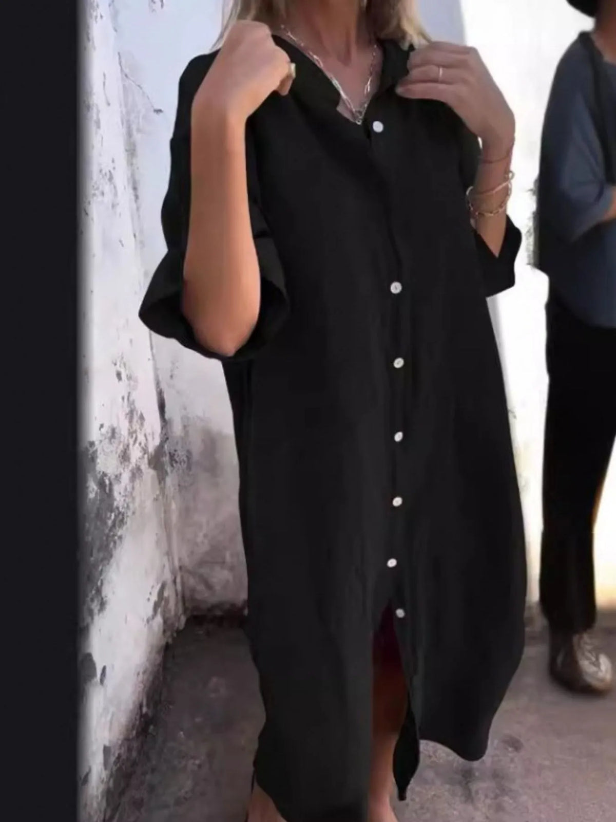 Full Size Casual Linen Button-Down Shirt Dress Plus Size