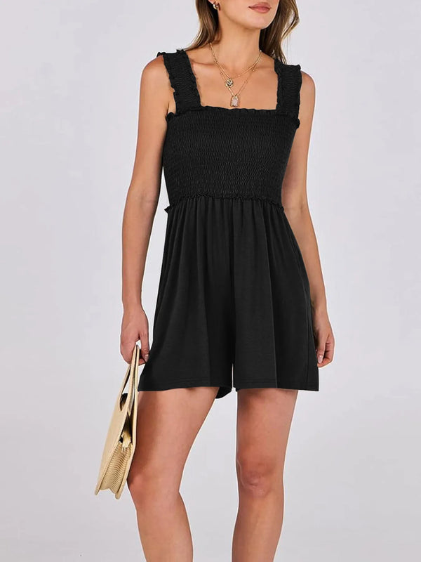 Smocked Square Neck Sleeveless Romper