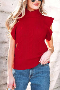 Cable Knit Turtleneck Ruffled Short Sleeve Sweater 101002004961931 44 Affordable Fashion Under $100 Jerry's Apparel 