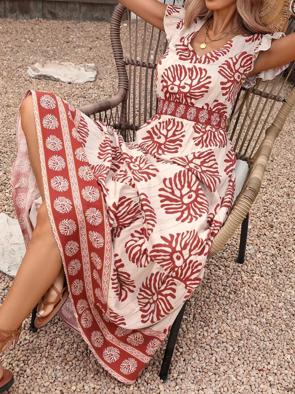 Printed V-Neck Cap Sleeve Dress 100100475035592 39 Affordable Fashion Under $100 Jerry's Apparel 
