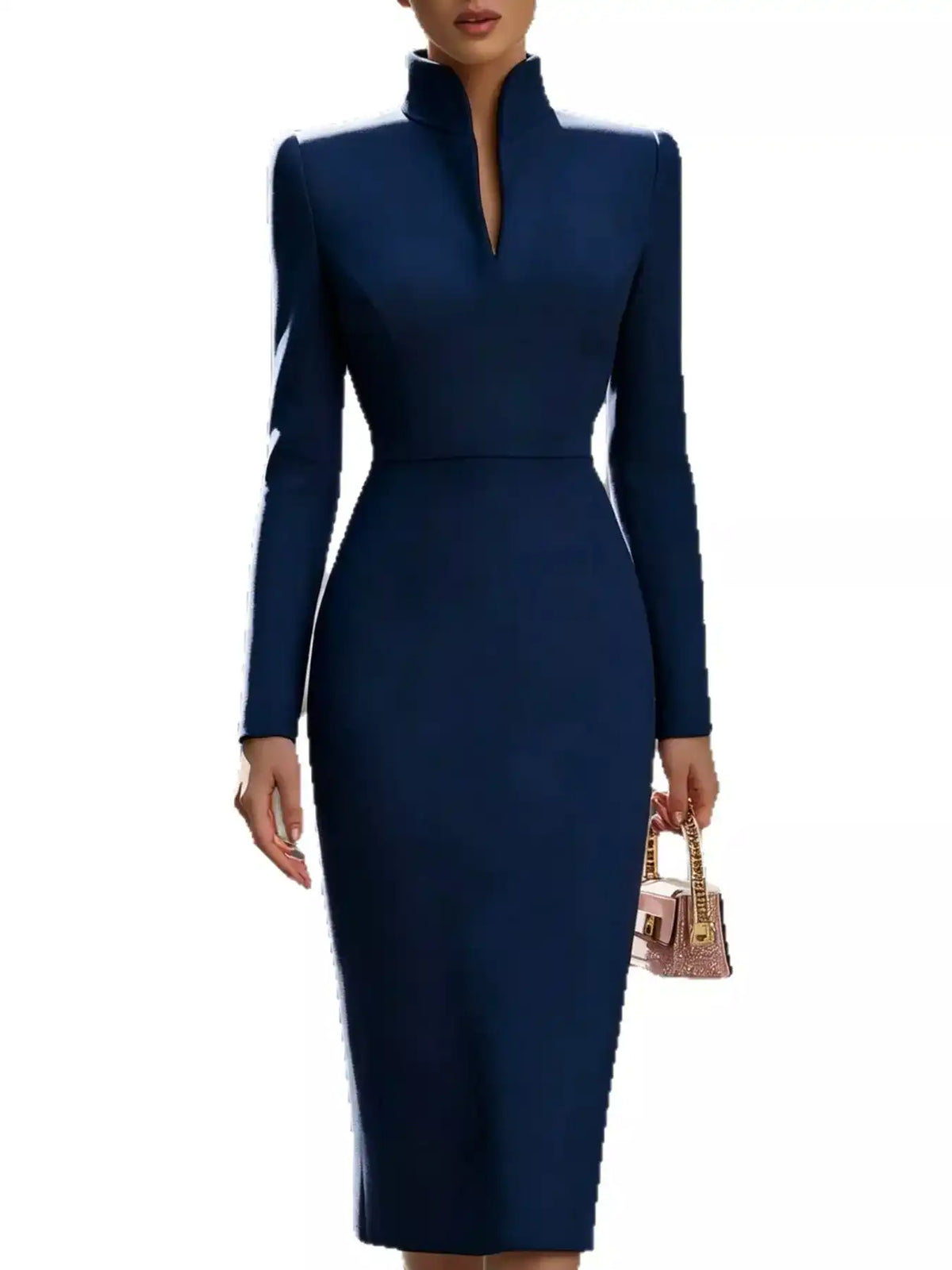 Full Size Stand-Collar Long-Sleeve Midi Dress Plus Size 101001432460062 48 Affordable Fashion Under $100 Jerry's Apparel 