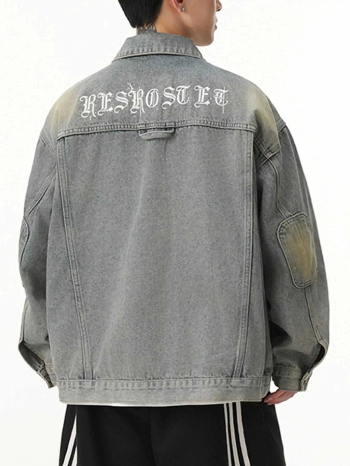 Men's Letter Print Washed Denim Jacket 104003447654205 124 Women's Fall Clothing Jerry's Apparel 