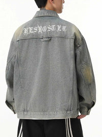 Men's Letter Print Washed Denim Jacket 104003447654205 124 Women's Fall Clothing Jerry's Apparel 