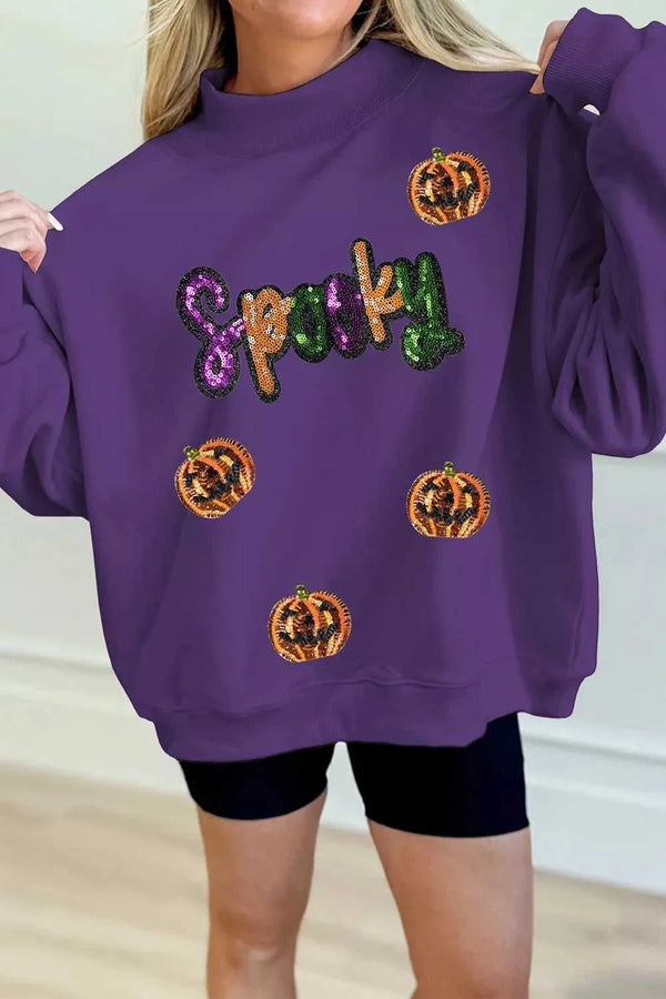 Sequin Pumpkin Spooky Halloween Sweatshirt 101001462340067 52 Affordable Fashion Under $100 Jerry's Apparel 