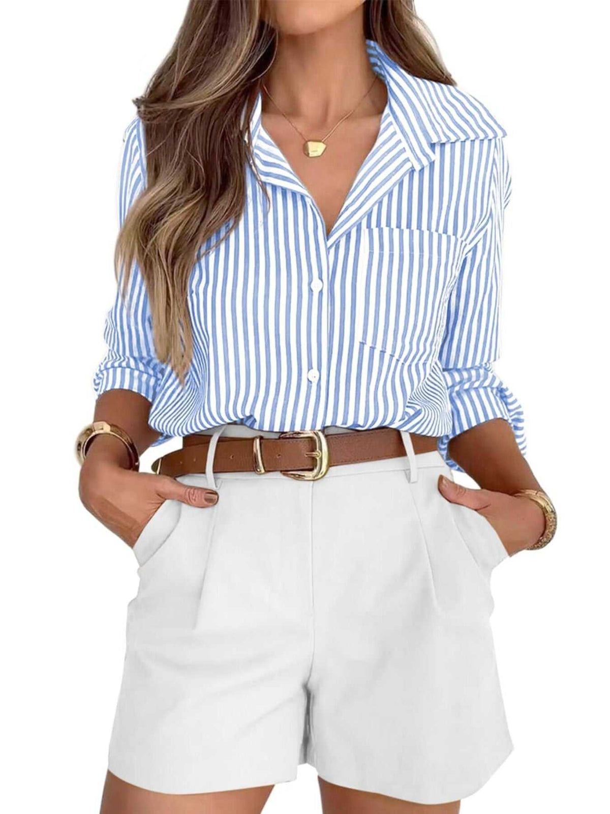 Striped Button-Down Long Sleeve Shirt 100100481859985 43 Affordable Fashion Under $100 Jerry's Apparel 