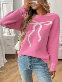 Bow Round Neck Long Sleeve Sweater 100100577001870 48 Seasonal Fashion Collections Jerry's Apparel 