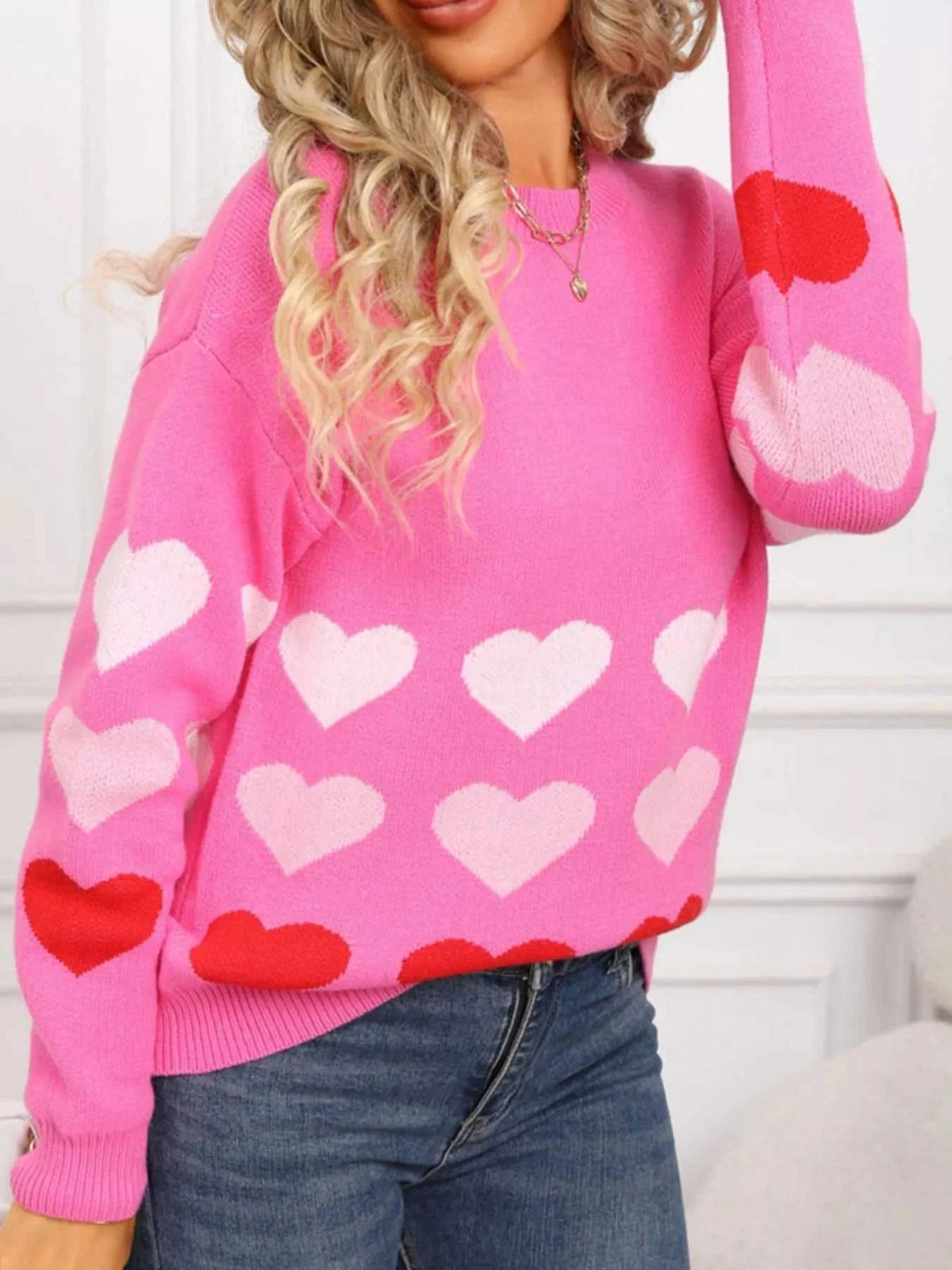 Valentine's Day Heart Pattern Crew Neck Sweater 100100455921910 49 Affordable Fashion Under $100 Jerry's Apparel 