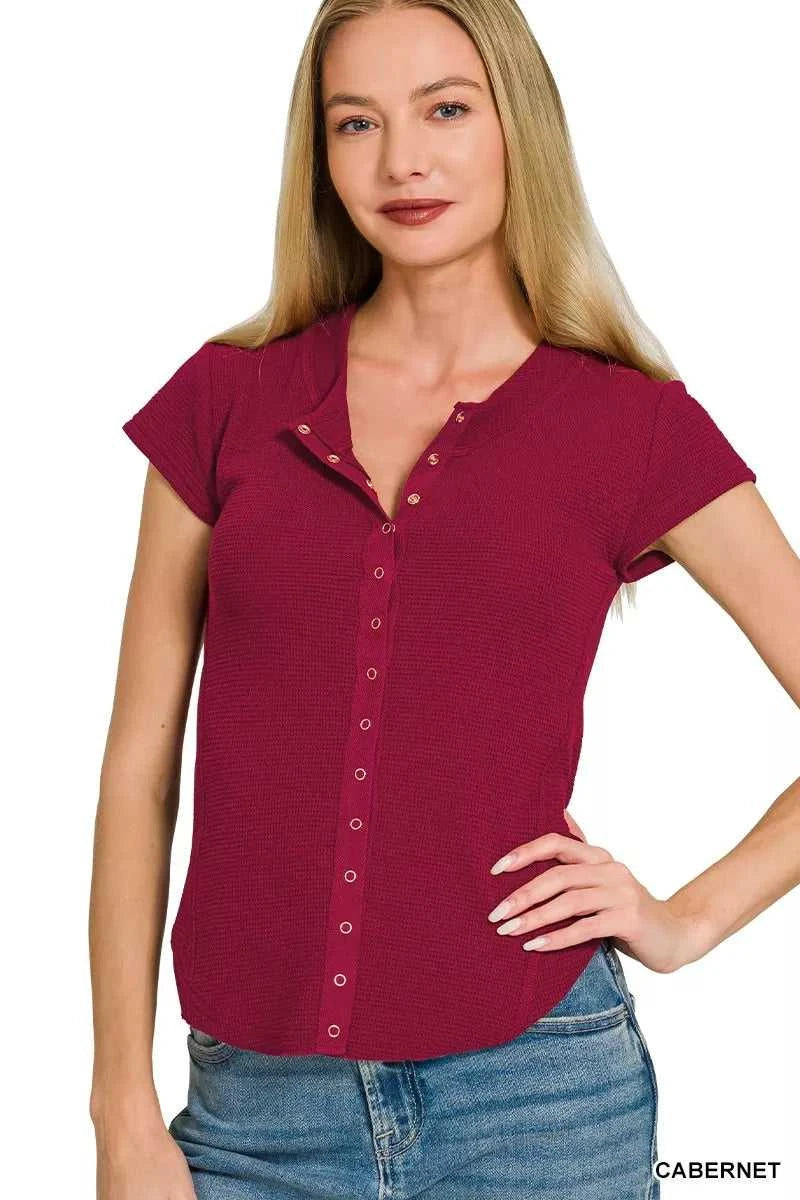 Zenana Double Knit Snap Button Short Sleeve Shirt 100100705341719 24 Affordable Fashion Under $100 Jerry's Apparel 