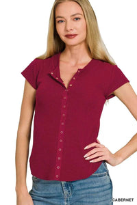 Zenana Double Knit Snap Button Short Sleeve Shirt 100100705341719 24 Affordable Fashion Under $100 Jerry's Apparel 