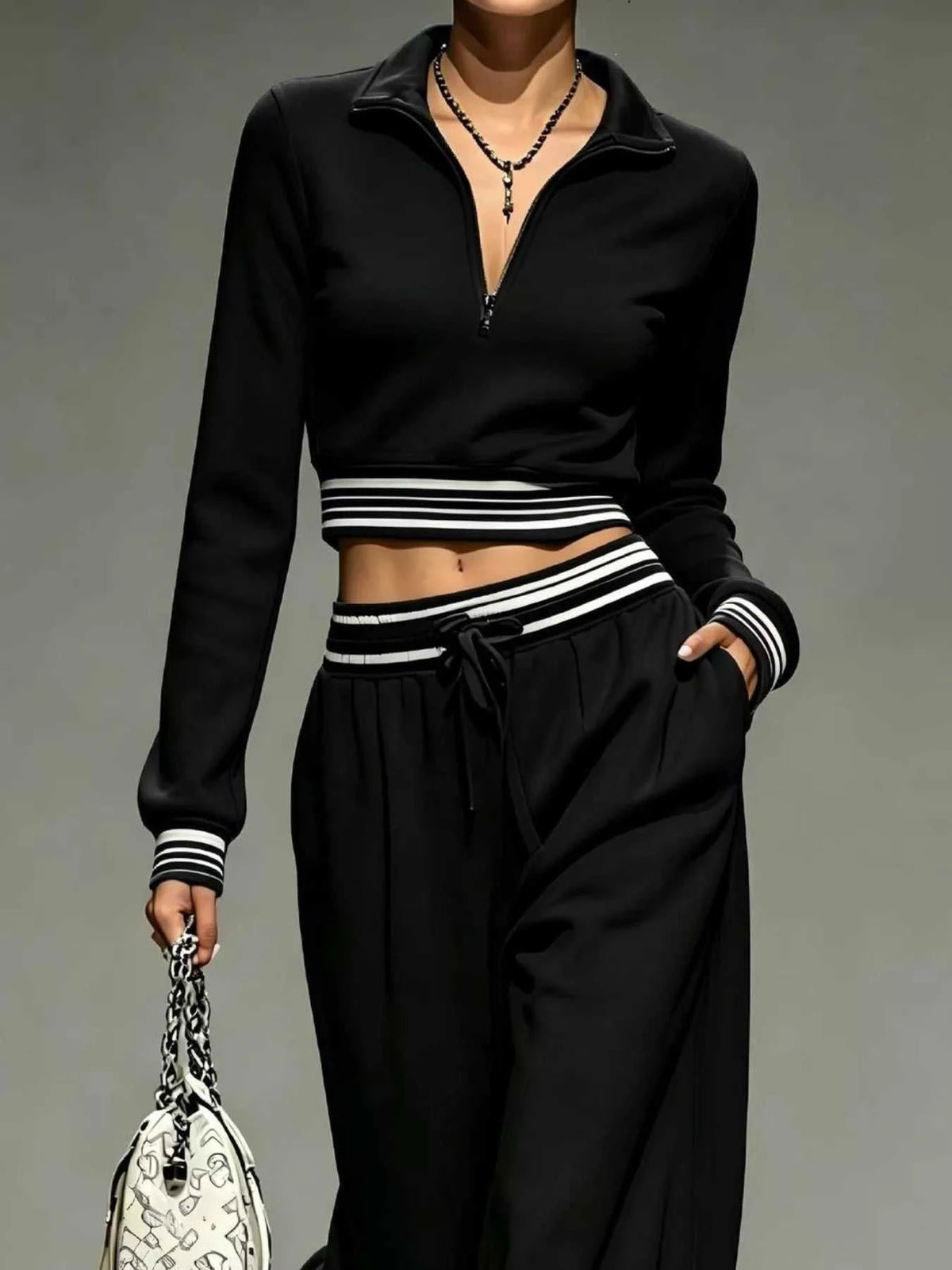 Full Size Half Zip Cropped Top and Pants Set Plus Size 101001454069686 52 Affordable Fashion Under $100 Jerry's Apparel 