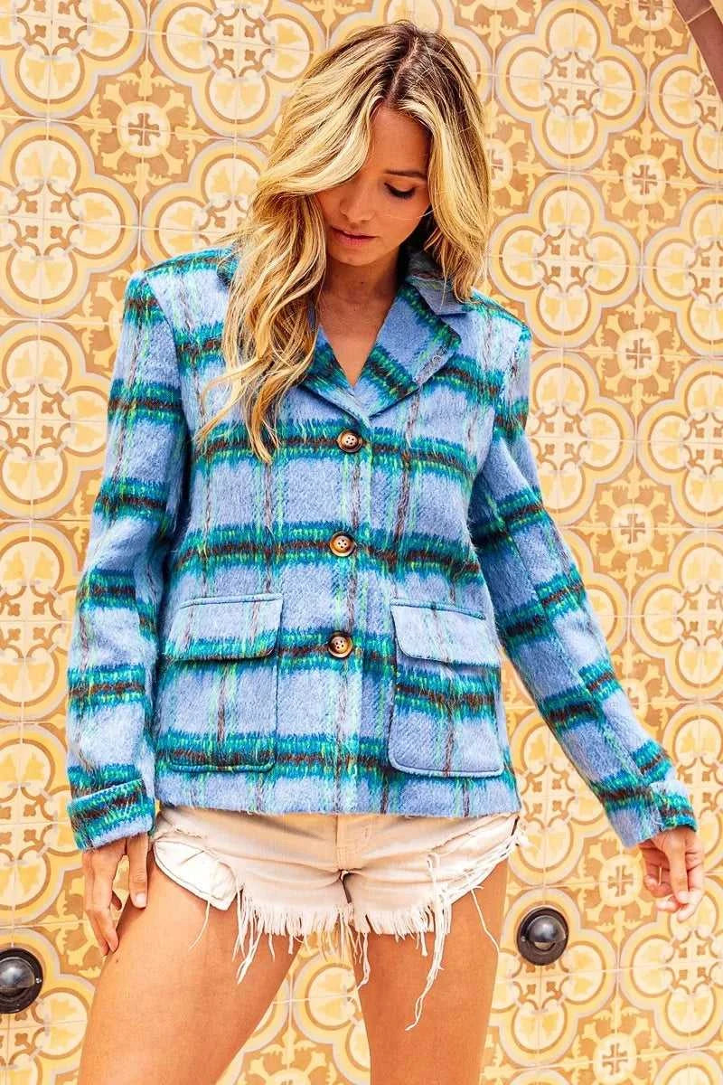 BiBi Flap Pockets Brushed Vintage Plaid Jacket 100100761871695 52 Affordable Fashion Under $100 Jerry's Apparel 
