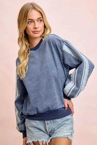 BiBi Washed Denim Lace Contrast Sided Sweatshirt 100100756531525 56 Affordable Fashion Under $100 Jerry's Apparel 