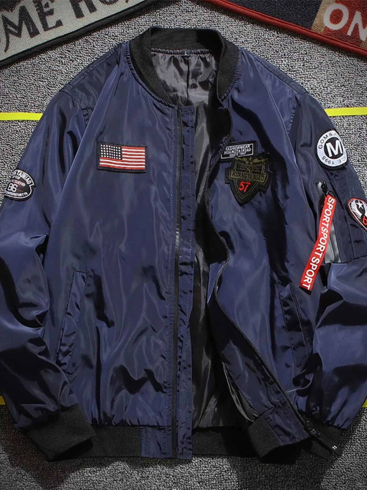 Men's Plus Size Military-Inspired Patched Bomber Jacket 100400101573004 52 Affordable Fashion Under $100 Jerry's Apparel 