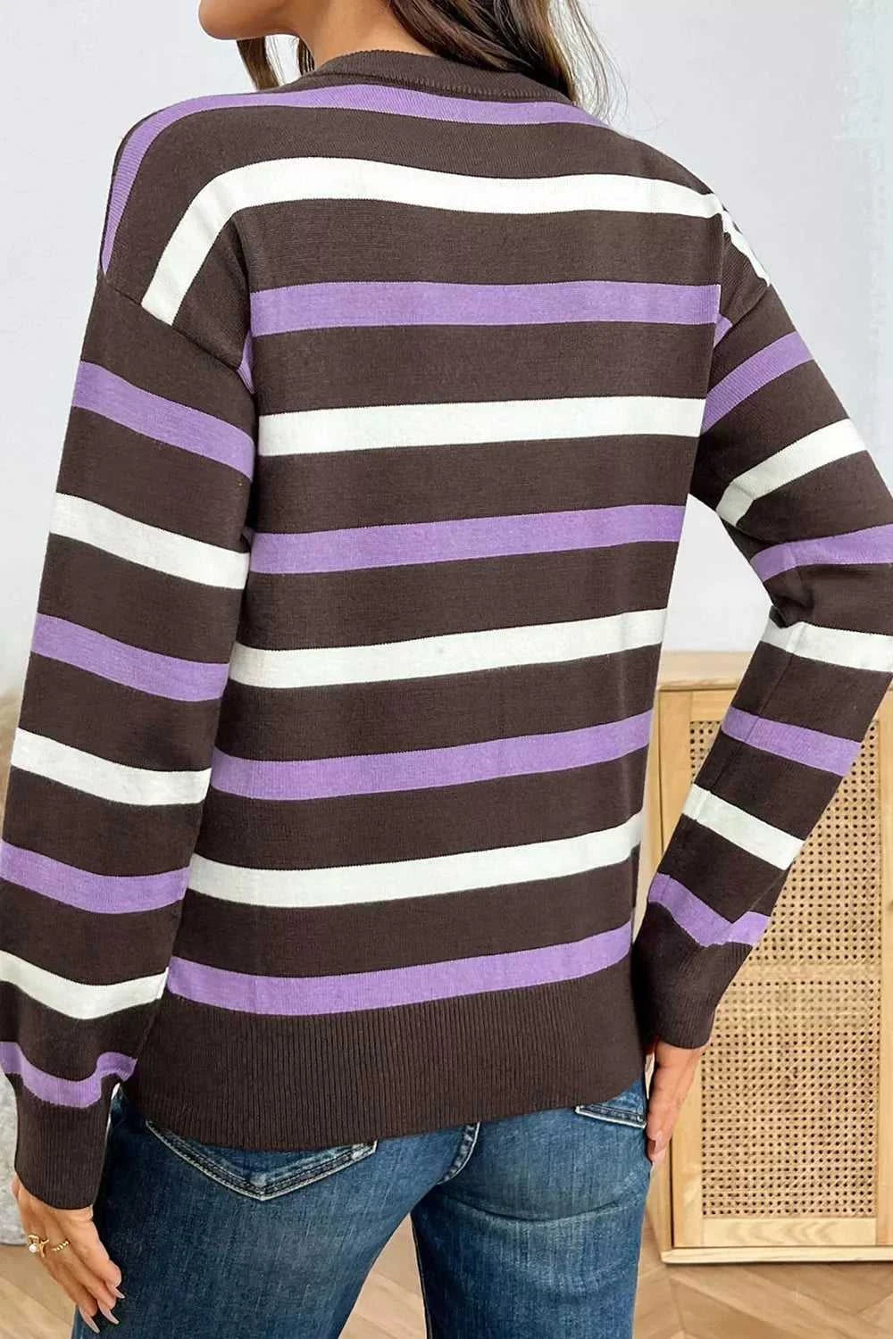 Stripe Embroidered Detail Drop Shoulder Sweater 101002226541726 55 Affordable Fashion Under $100 Jerry's Apparel 