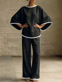 Full Size Contrast Trim Top and Wide-Leg Pants Set Plus Size 100100595624381 47 Affordable Fashion Under $100 Jerry's Apparel 