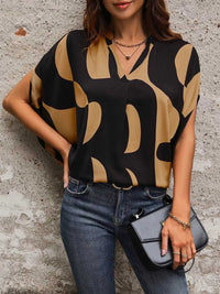 Perfee Printed Notched Slit Half Sleeve Blouse 100100891731559 28 Affordable Fashion Under $100 Jerry's Apparel 