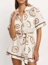 Printed Button-Up Half Sleeve Romper
