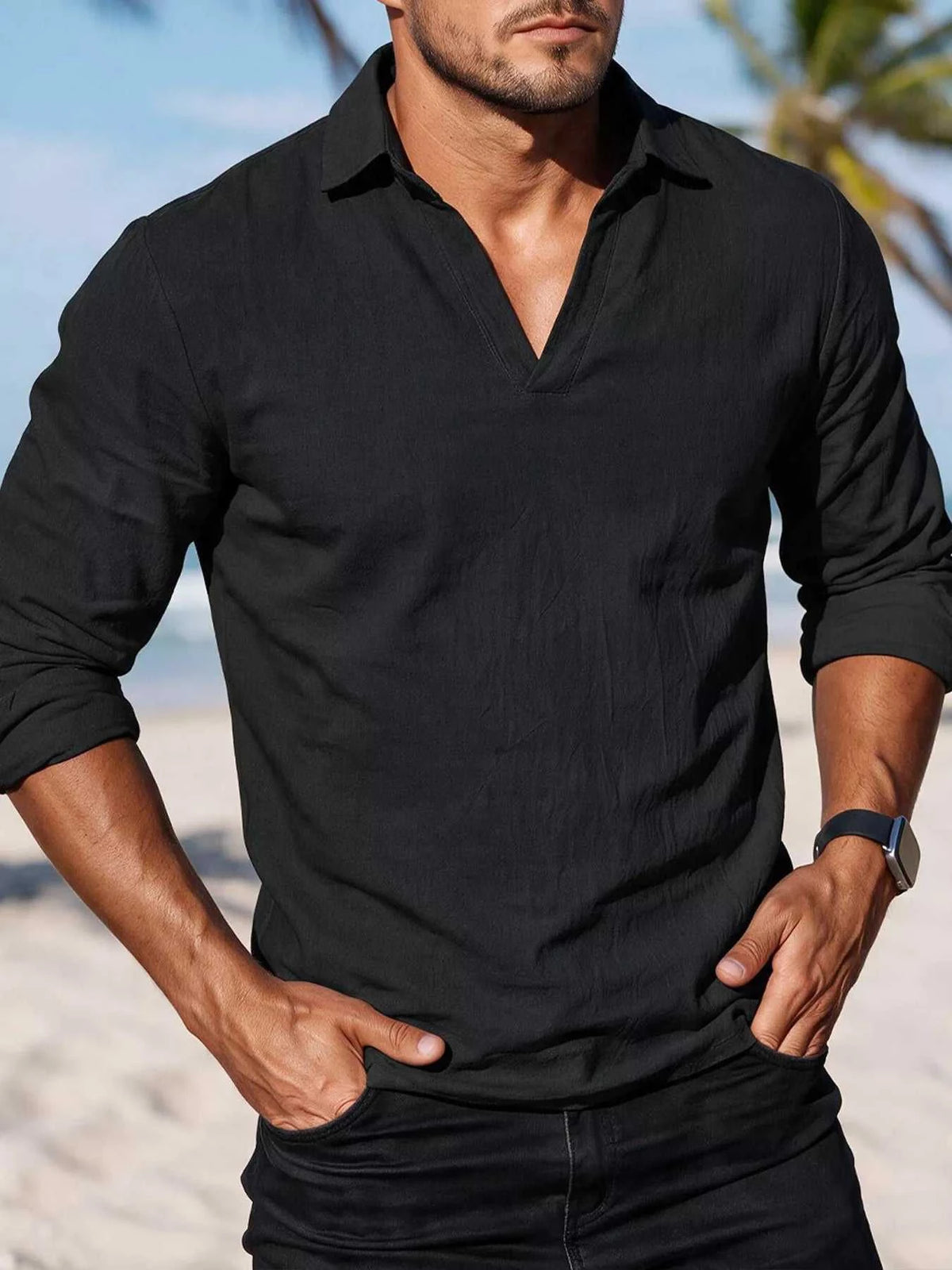Men's Full Size Casual Long Sleeve Linen-Blend Shirt Plus Size 104001607793741 29 Affordable Fashion Under $100 Jerry's Apparel 
