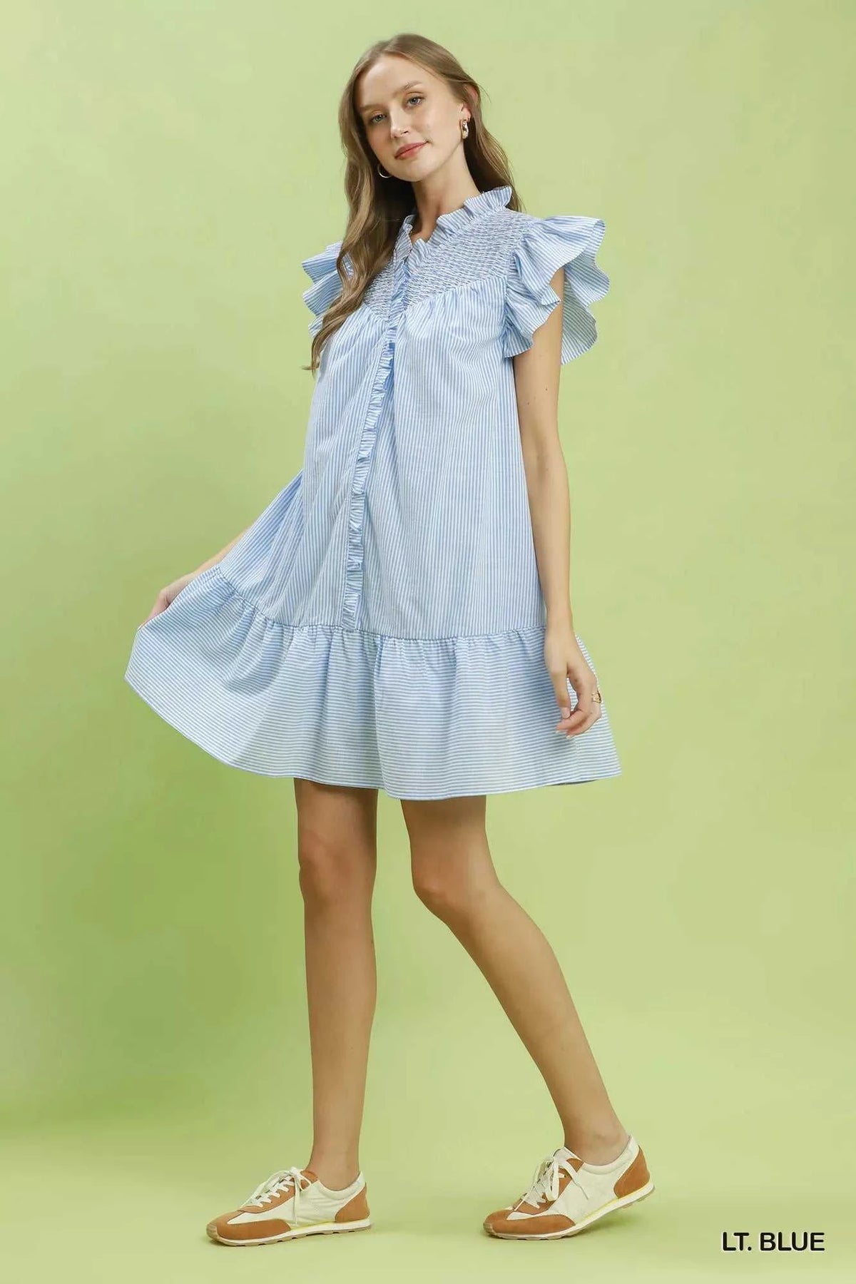 Umgee Stripe Smocked Yoke Ruffle Dress 100100716621221 62 Affordable Fashion Under $100 Jerry's Apparel 